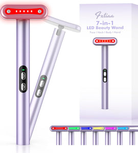 Light-Therapy-Wand, Red Light Therapy for Face and Neck Facial Wand 7 in 1 Led Beauty Wand Red & Blue Rejuvenation Face & Eye Massager Skincare Tool